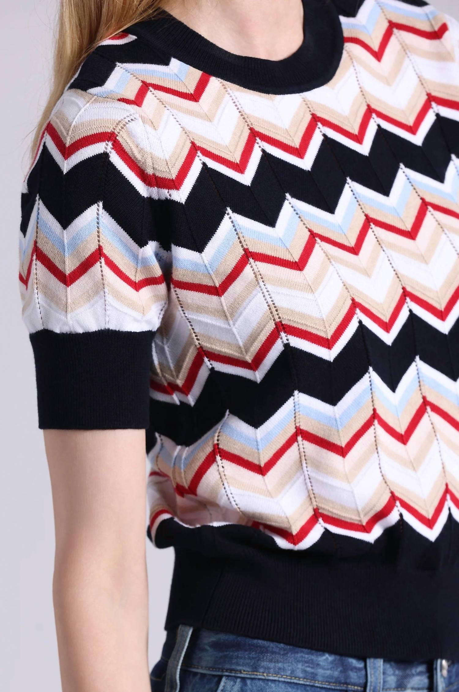 Minnie Rose - Chevron Short Sleeve Crew Tee