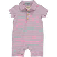ME & HENRY Boy's Drift Stripe Polo Romper in lilac pink - kids' item