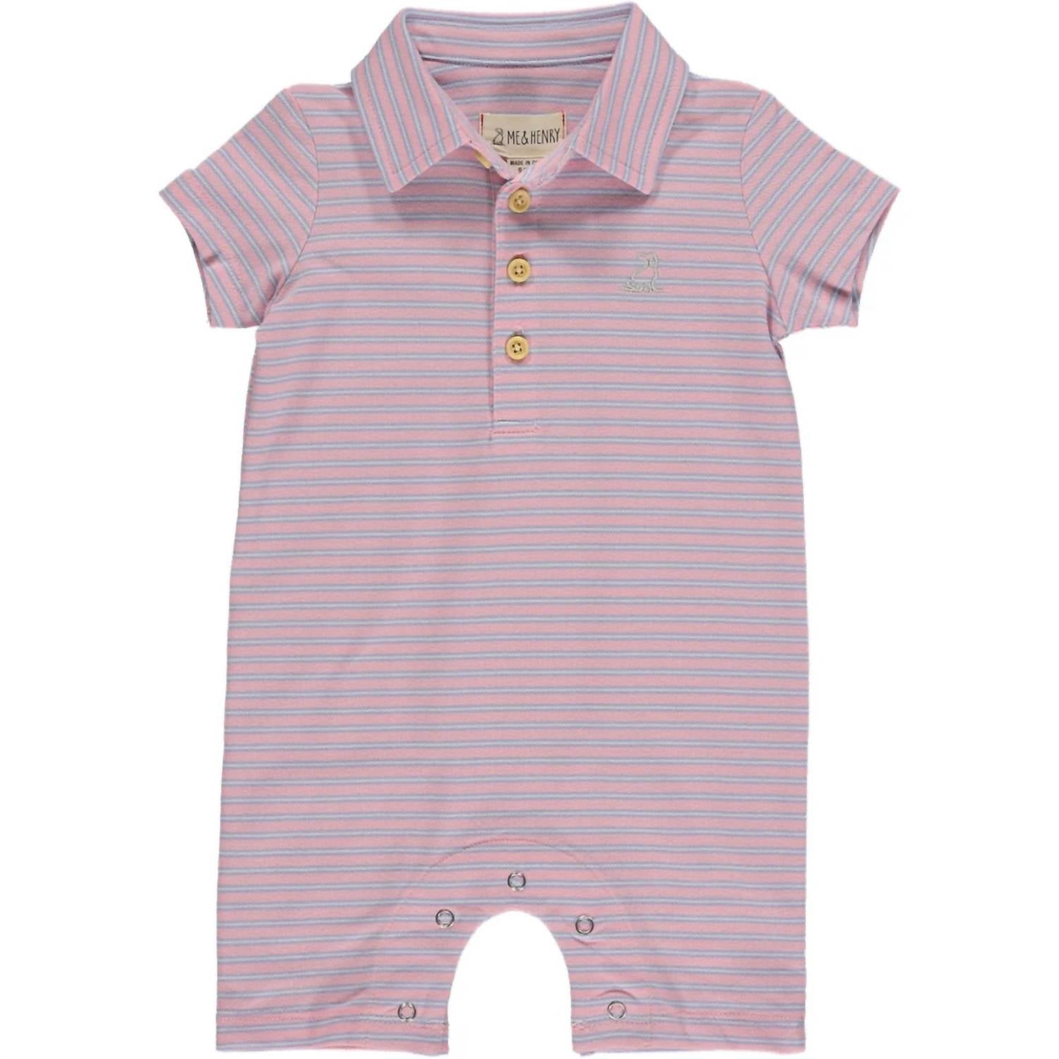 ME & HENRY Boy's Drift Stripe Polo Romper in lilac pink - kids' item