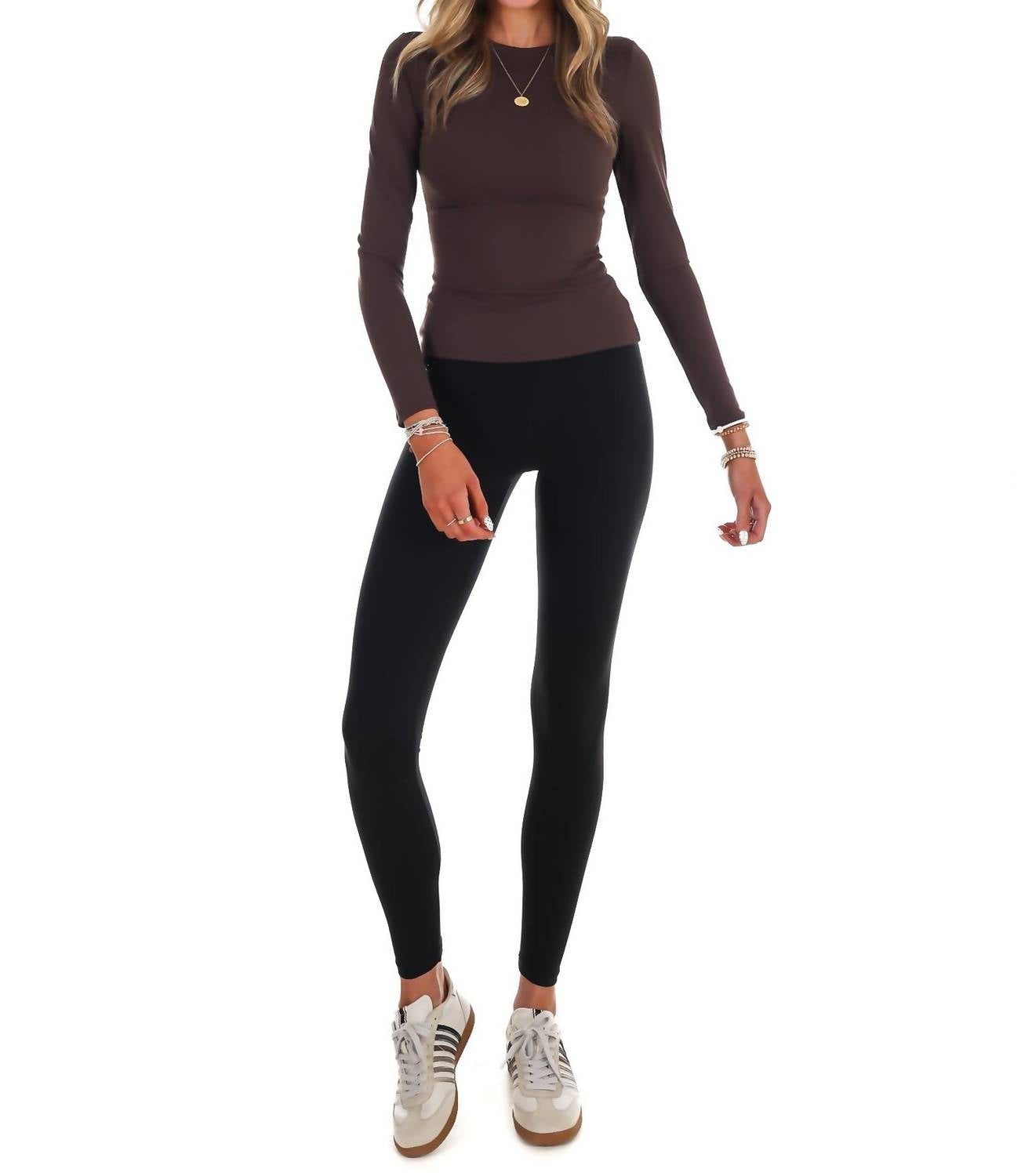 Kimberly C Run the Day Performance Fitted Top in chocolate - women's long sleeve top - alternate view