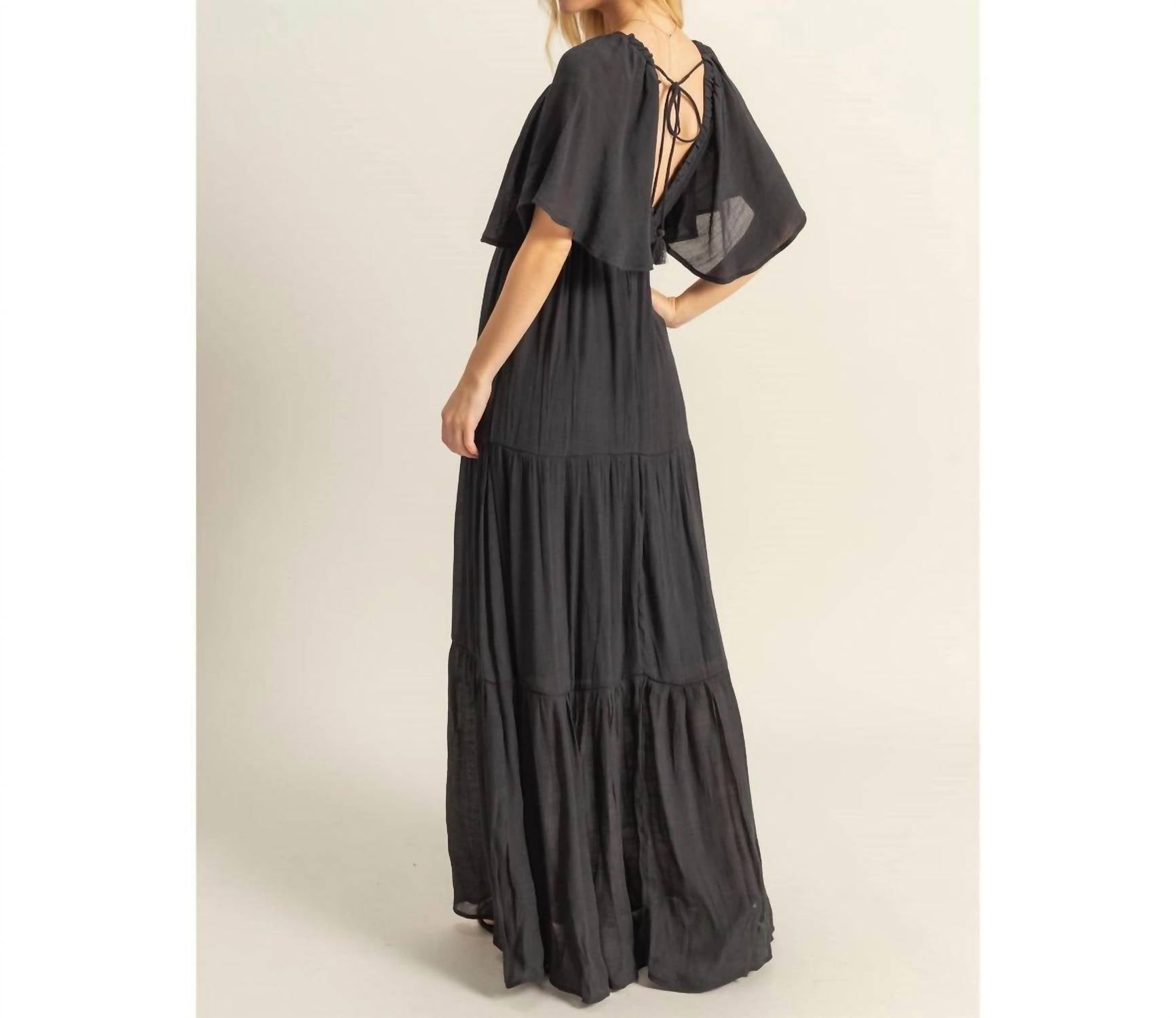Hyfve - V-neck Flowy Sleeves Maxi Dress
