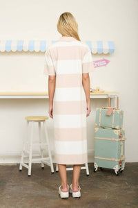 J.O.A. Wide Stripe Collared Short Sleeve Midi Shirt Dress in khaki - women's dress - alternate view
