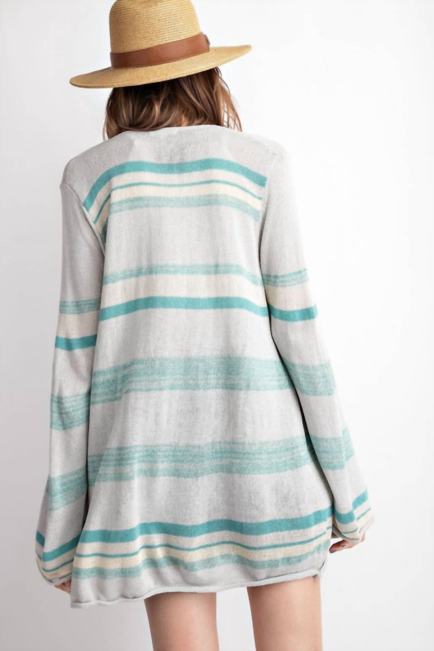 Easel - Coastal Striped Knit Cardigan