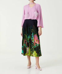 Valentino - Patterned Pleated Midi Silk Skirt