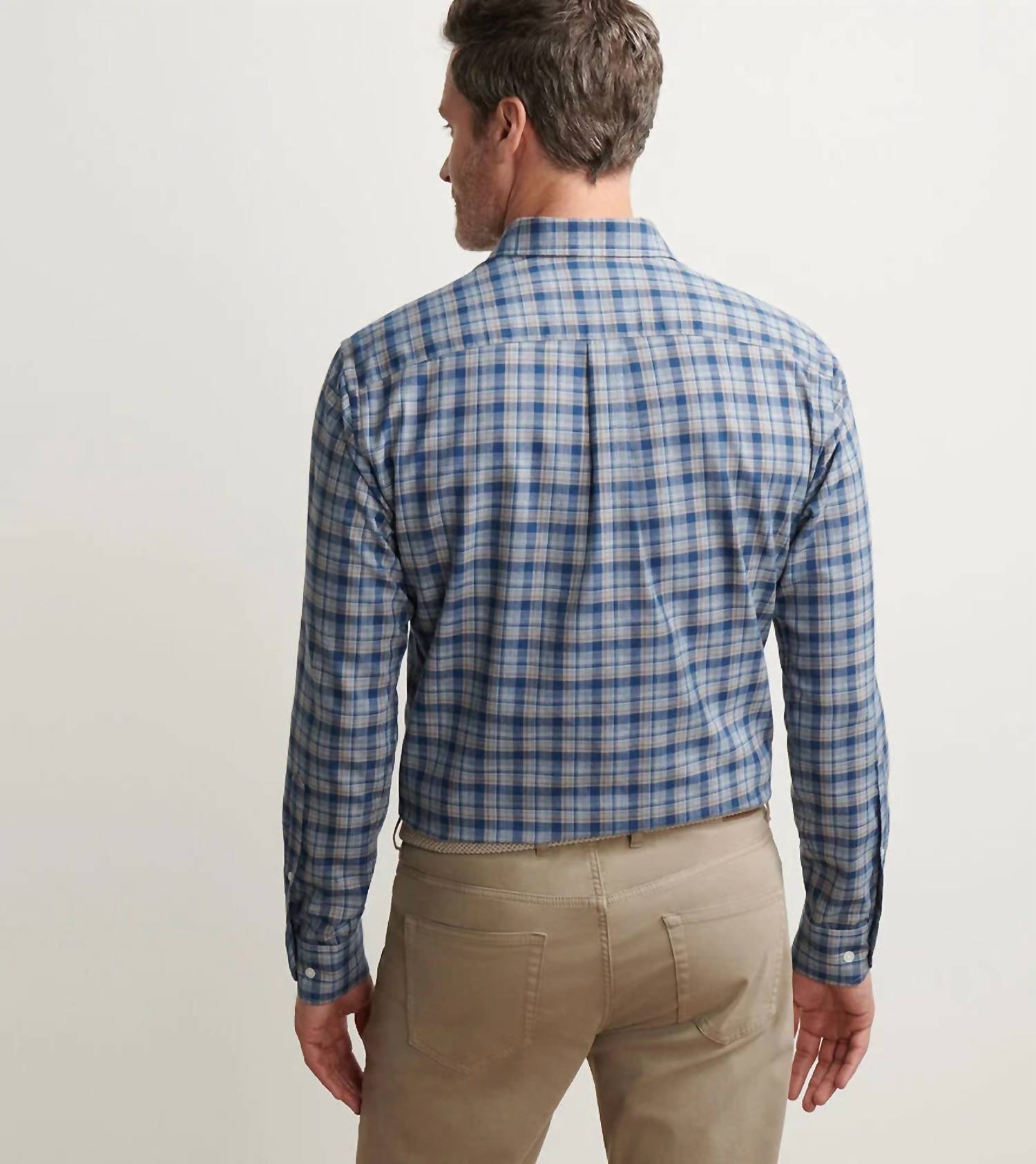 PETER MILLAR Performance Flannel Sport Shirt in blue haze - men's shirt - detail view