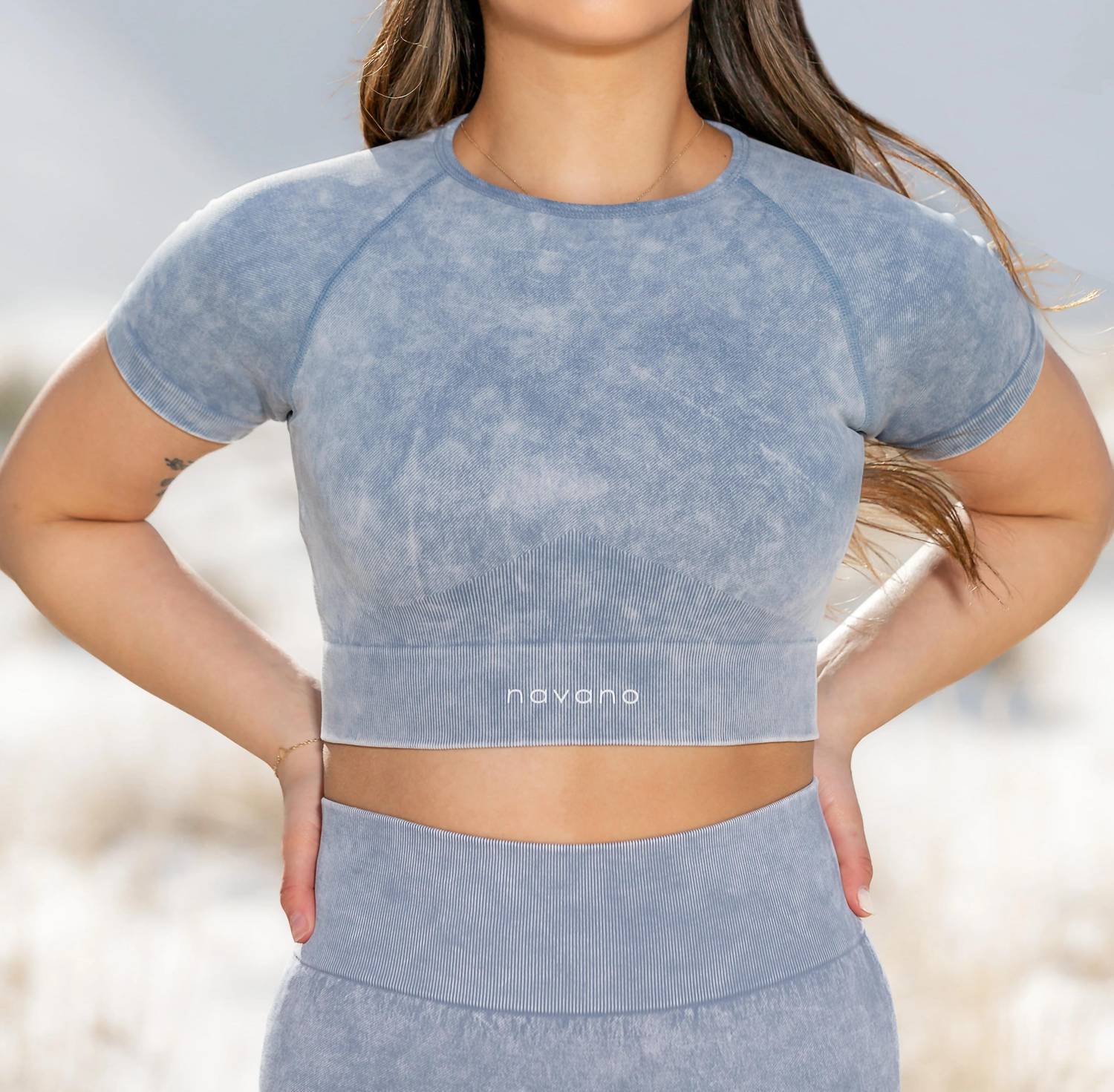 Navano - Acid Wash Short Sleeve Crop Top