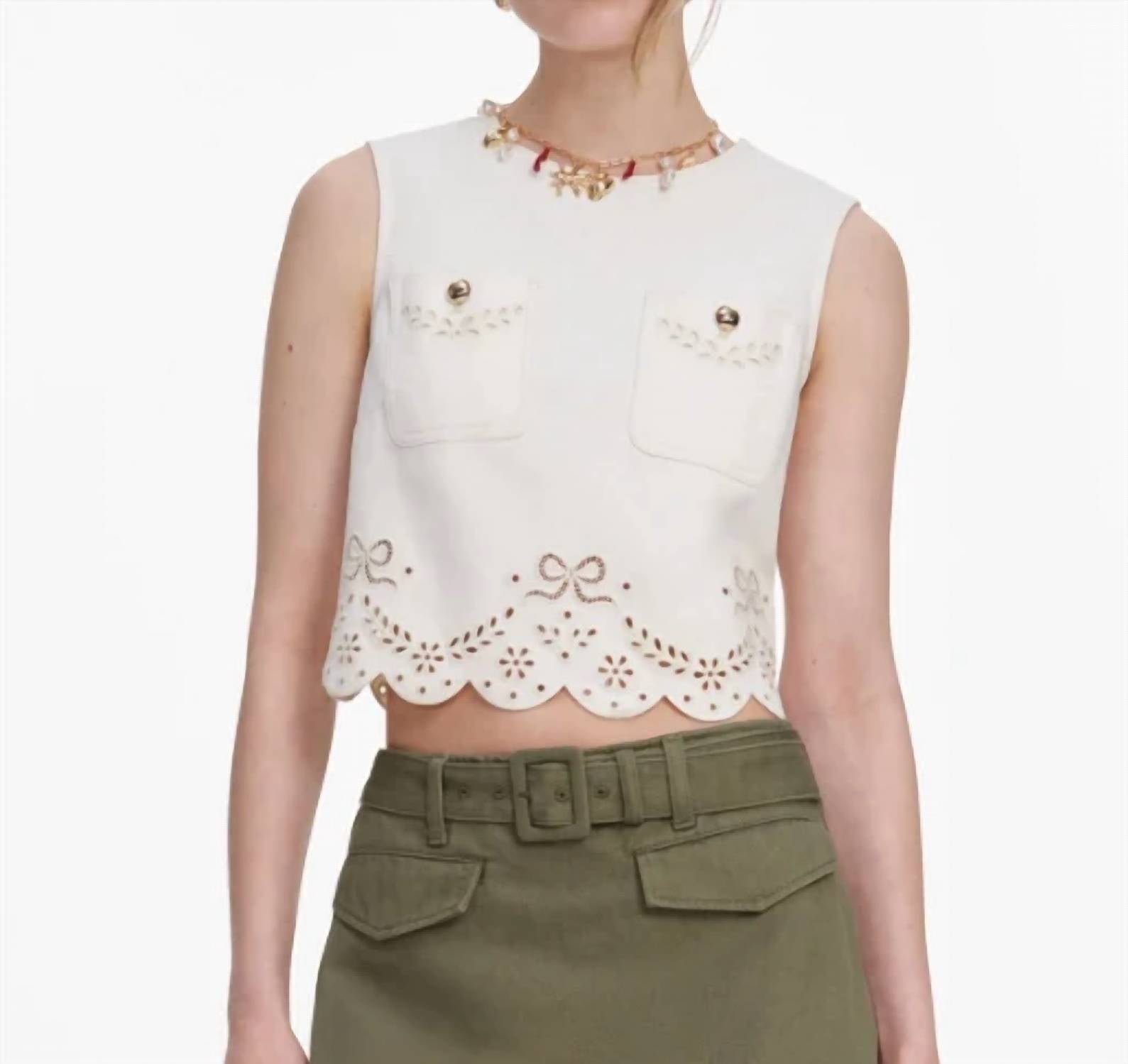 Self-Portrait - Broderie Denim Top