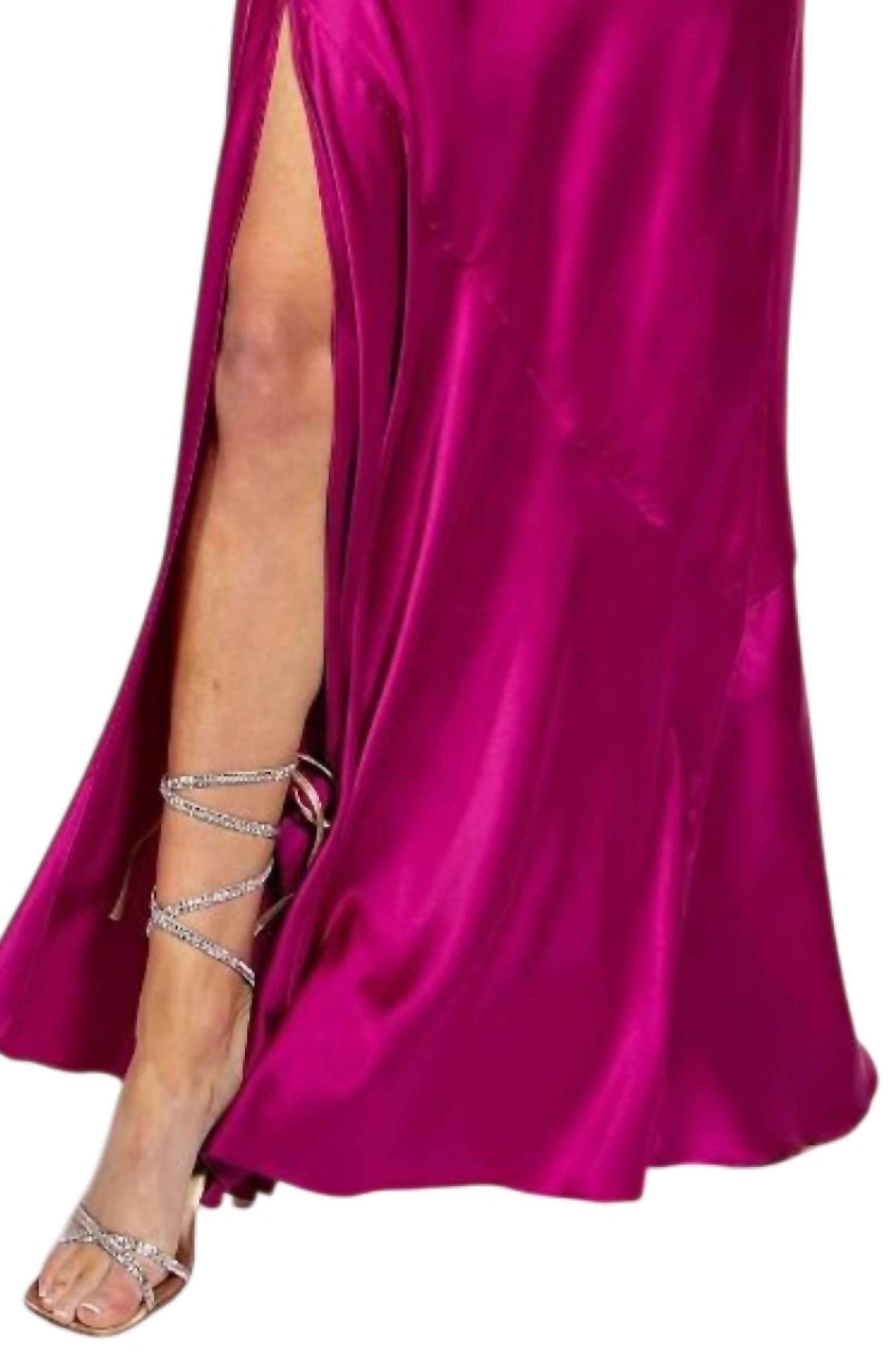 Easel V Neck Maxi Dress in magenta - women's dress - alternate view