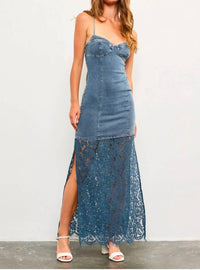 Mustard Seed - Harper Denim Corset Lace Hem Maxi Dress