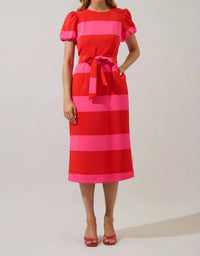 SUGARLIPS Lolli Pop Stripe Midi Dress in fuchsia red - women's dress