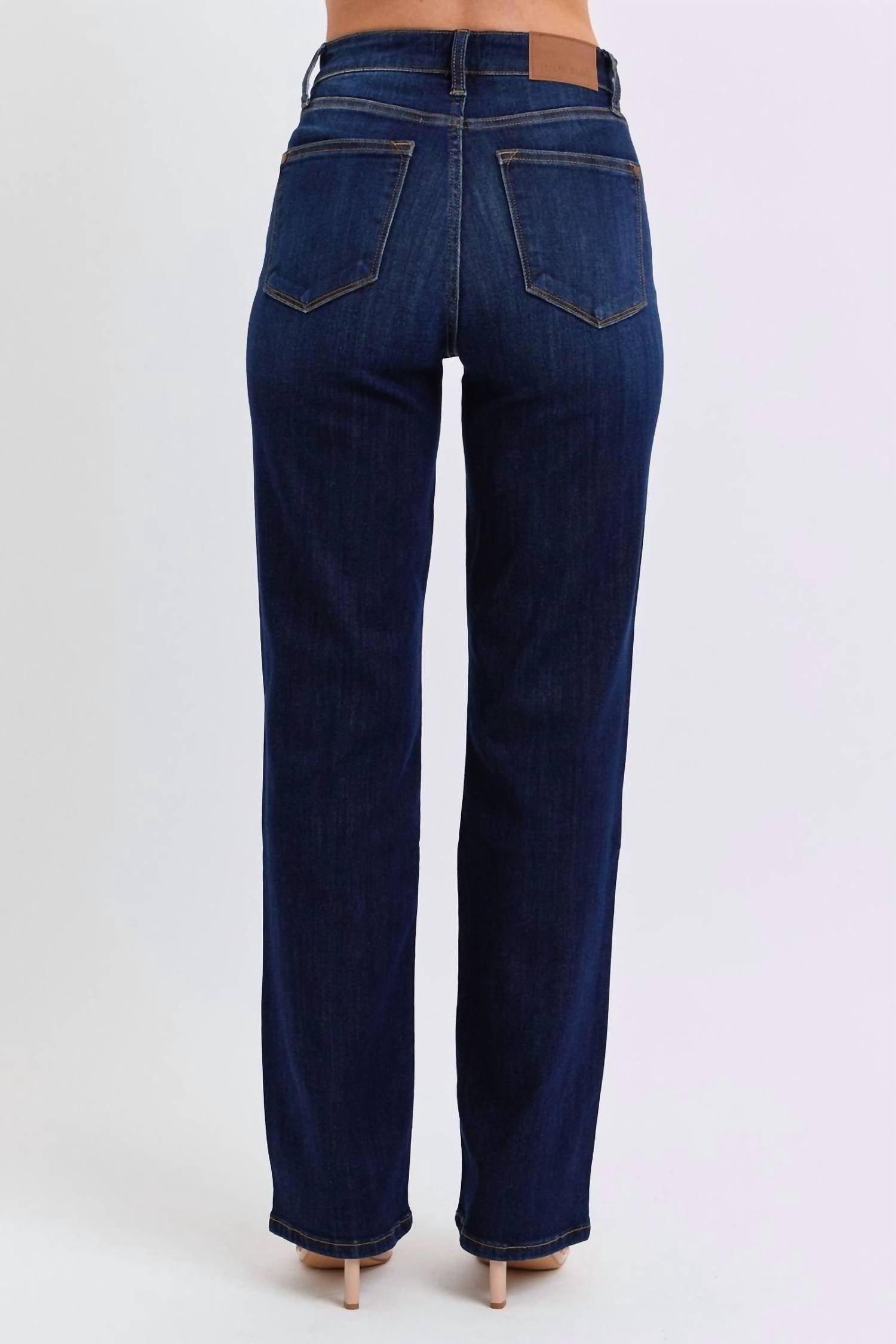 Judy Blue Straight Leg High Rise Jeans in dark wash - women's jeans - alternate view