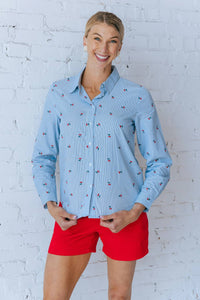 B.Young - Fenix Cherry Button Up Top