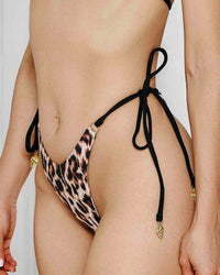 Gigizara - Women's Leopard Luxe Tie Side Bikini Bottom Brazilian Cut & Luxe Shine
