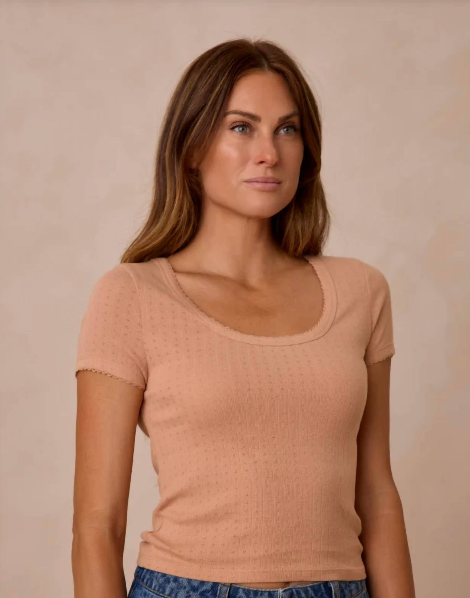 Rylee + Cru - Pointelle Scalloped Trim Tee