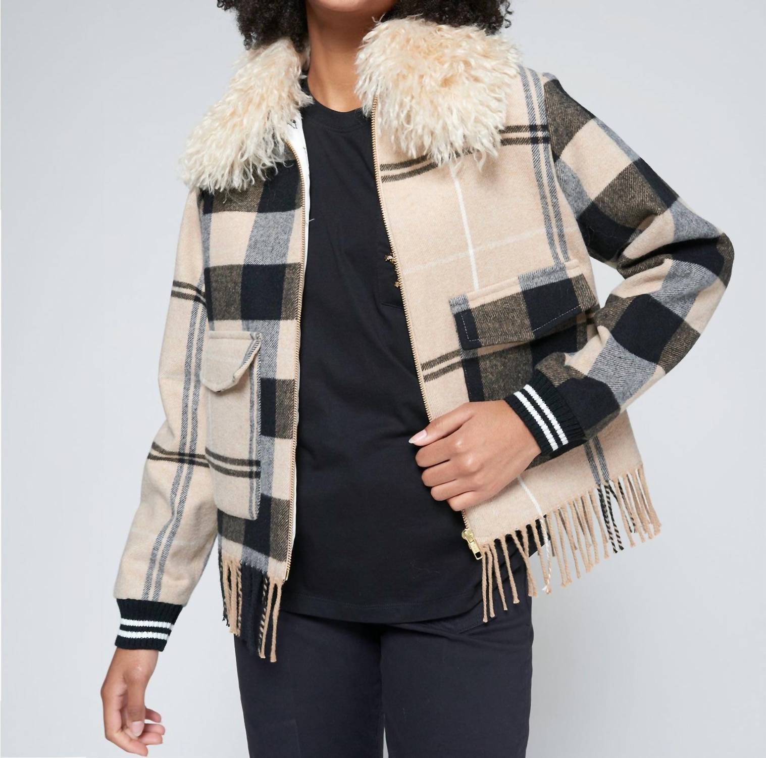 Vilagallo - Check Fringe Bomber Jacket