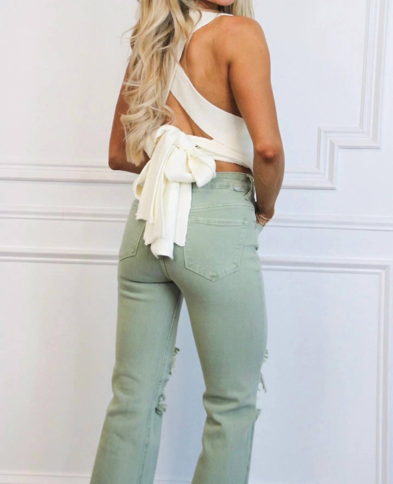 Risen - Riva Distressed High Rise Straight Leg Jeans
