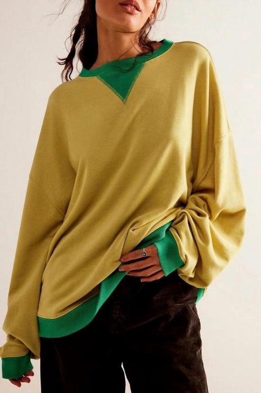 Lovesoft - Solid Color Round Neck Fork Loose Sweatshirt Sweater