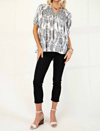 GiGiO Smocked Short Sleeve Top in grey - women's blouse - view 5