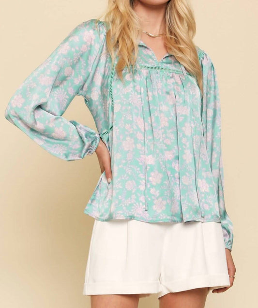 Mystree - Pleated & Printed Peasant Blouse