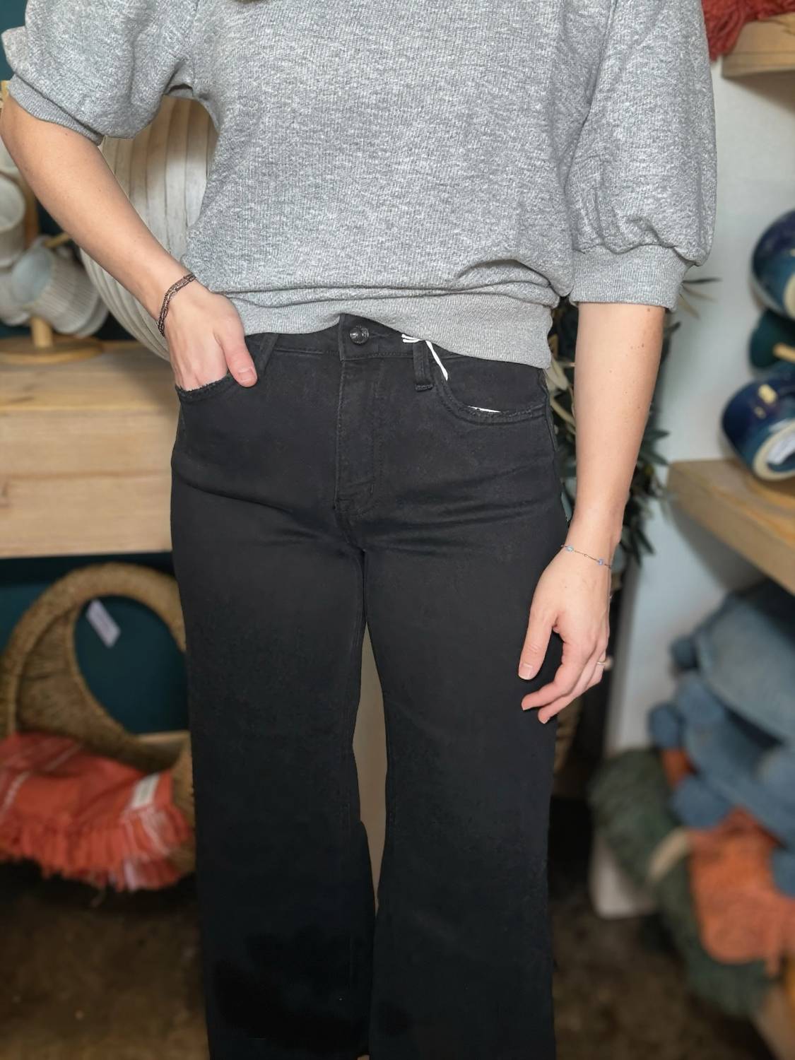 Flying Monkey - High Rise Raw Crop Wide Leg Jean