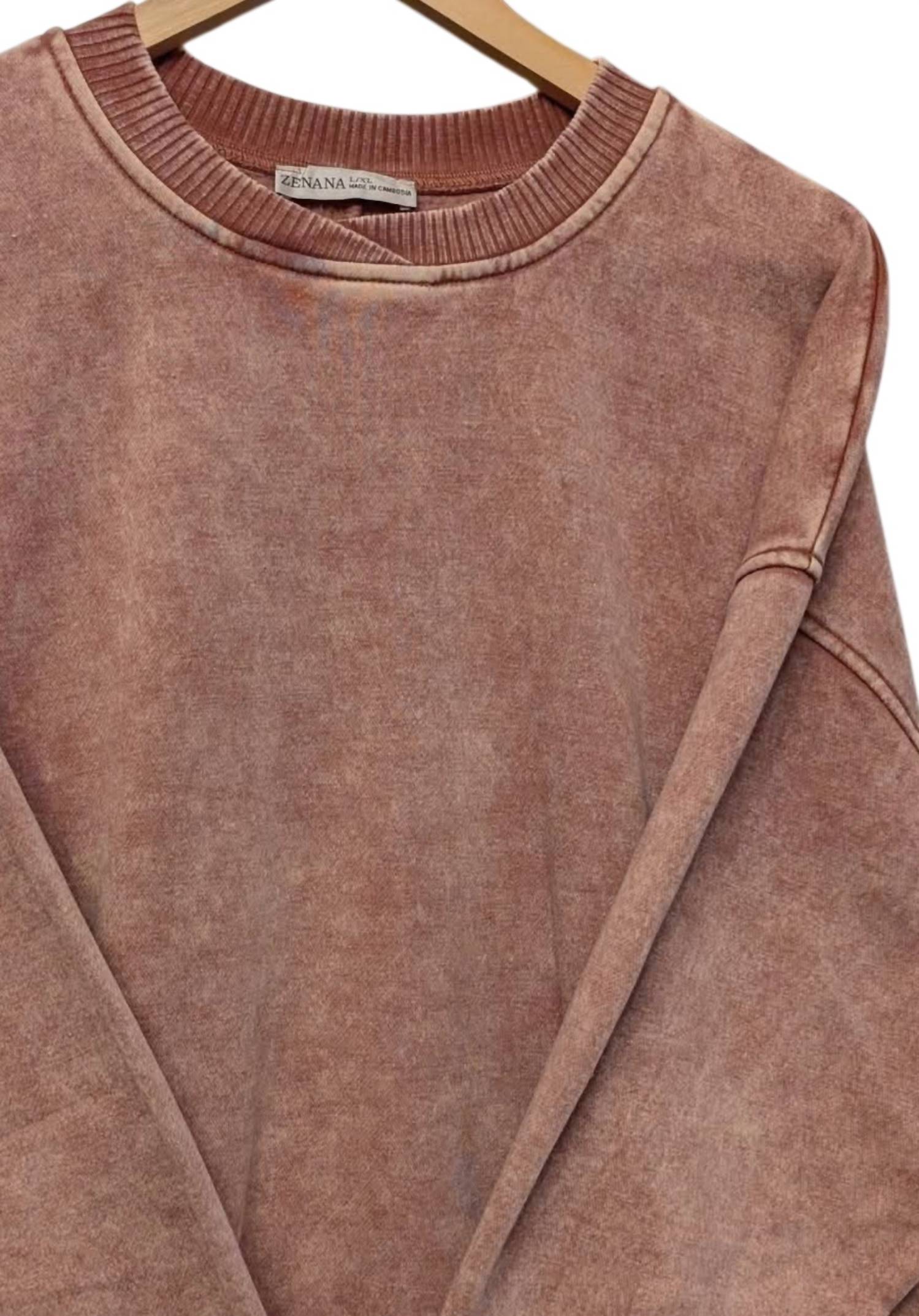 Zenana - Women's Acid Wash Fleece Oversized Pullover Sweatshirt