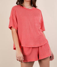 Very J - Oversized Two Tone Double Knit Top & Shorts