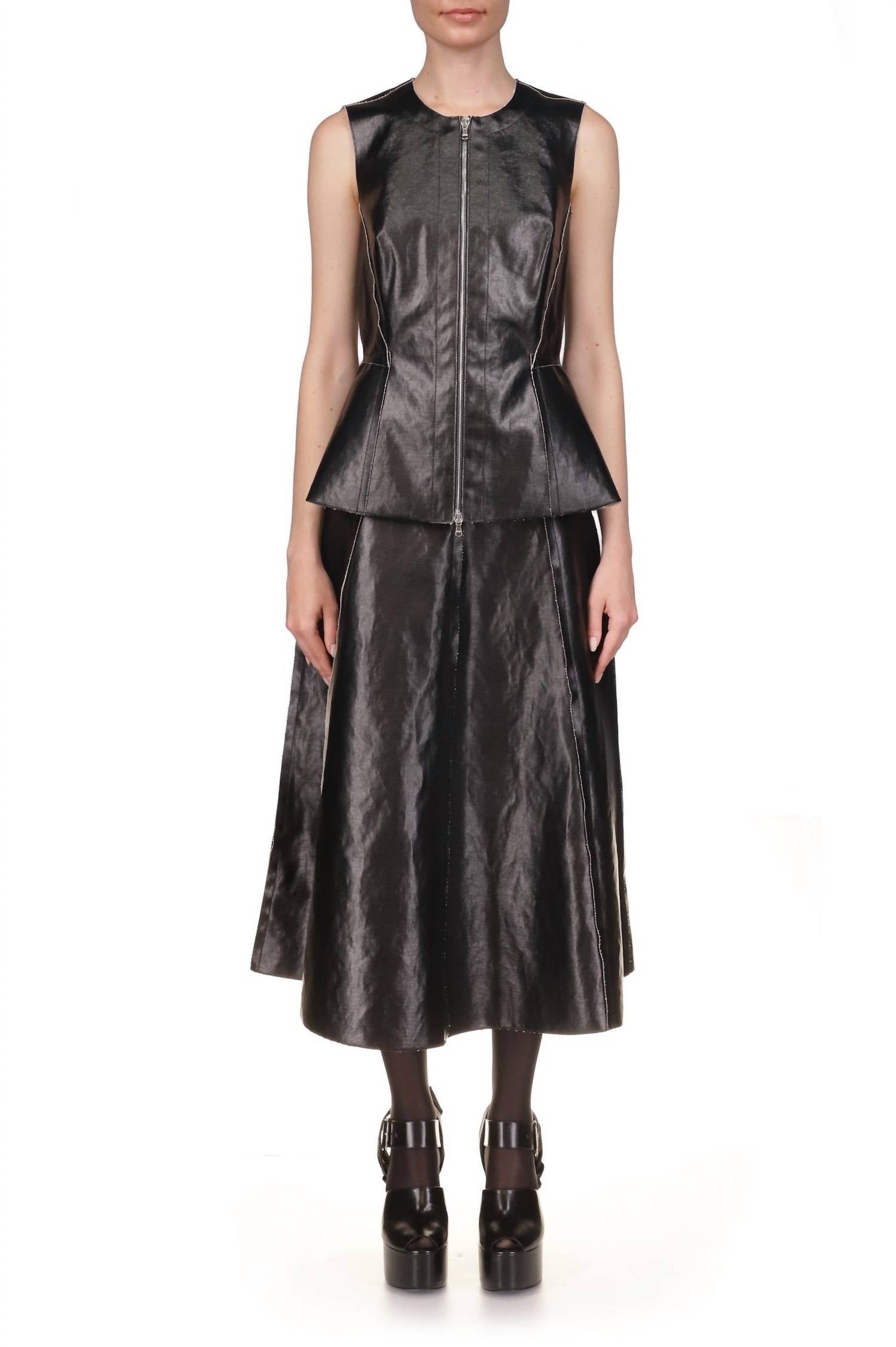 Marina Moscone - Coated Canvas A-line Skirt