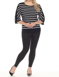 Joseph Ribkoff - Striped 3/4 Sleeve Boat Neck Top