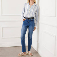 Karen Kane - Long Sleeve Eyelet Lace Up Top - Petite