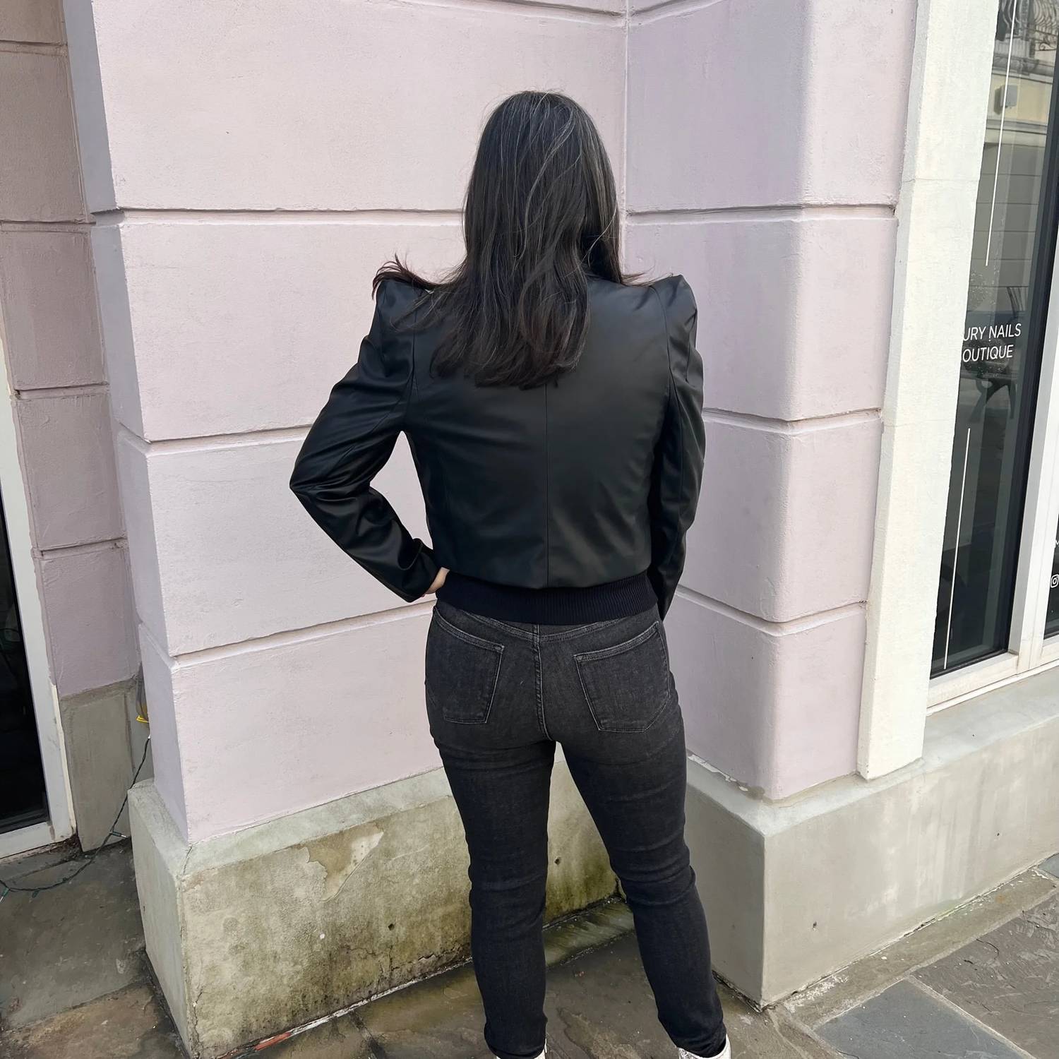 Entro - Faux Leather Cropped Blazer