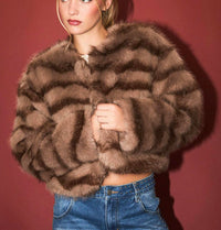LELIS Faux Fur Striped Cropped Coat in brown - women's jacket