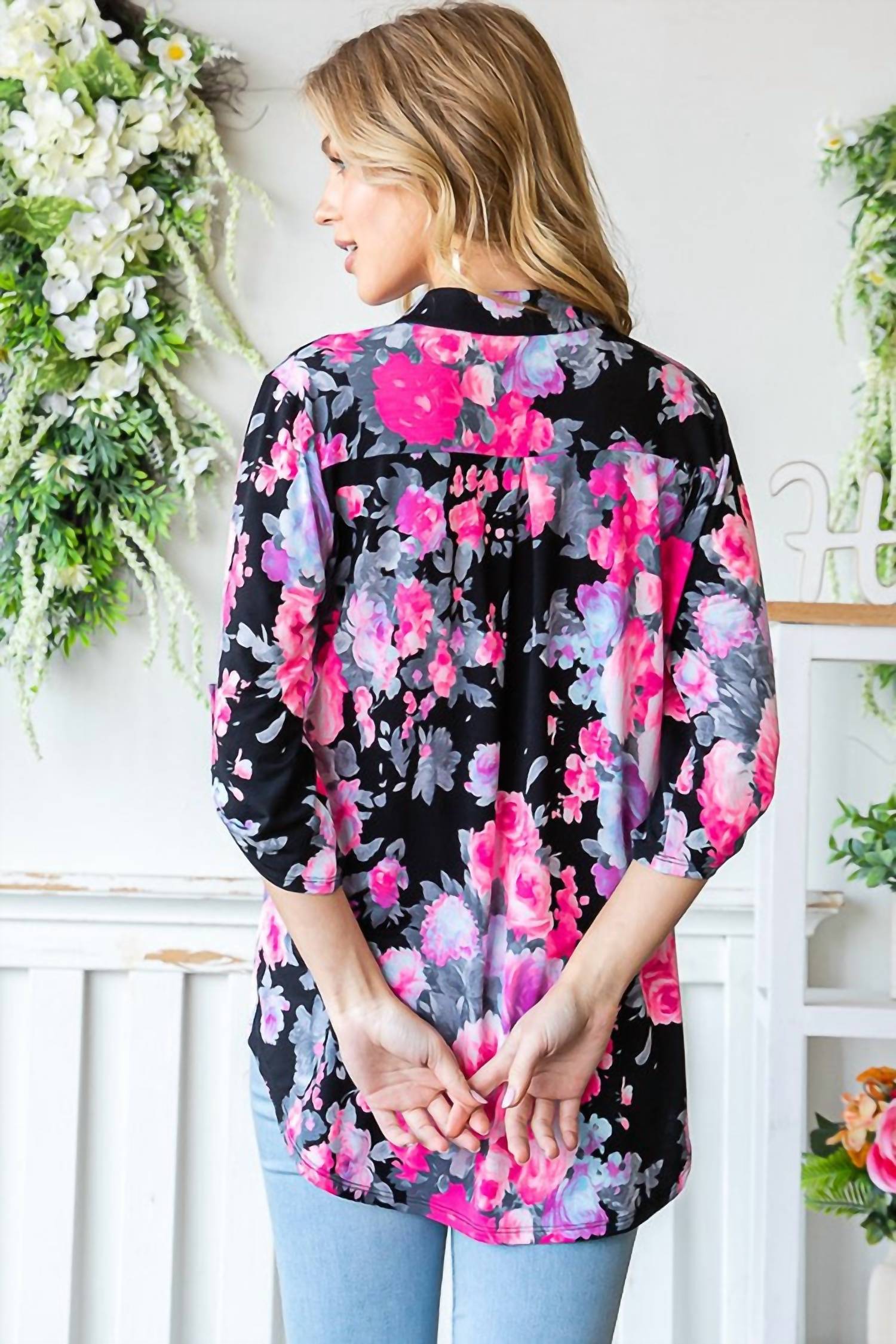 Heimish Usa - Mandarin Collar Floral Top