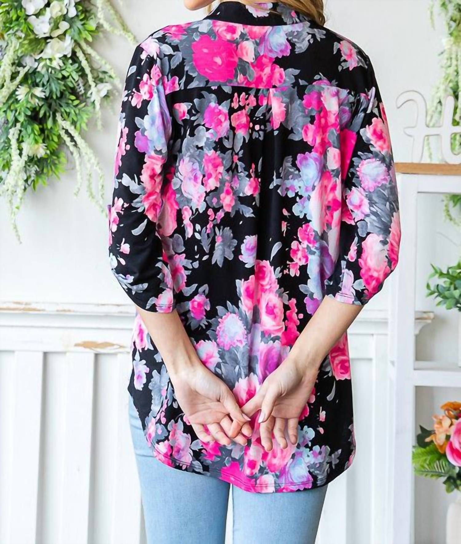 Heimish Usa - Mandarin Collar Floral Top