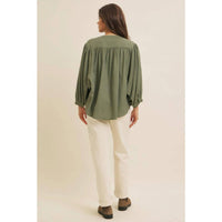 In February Francine Linen Blend Button Down Blouse in green - women's blouse - view 4
