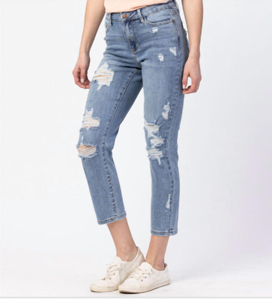 Judy Blue - High Waisted Light Wash Distressed Boyfriend Jeans