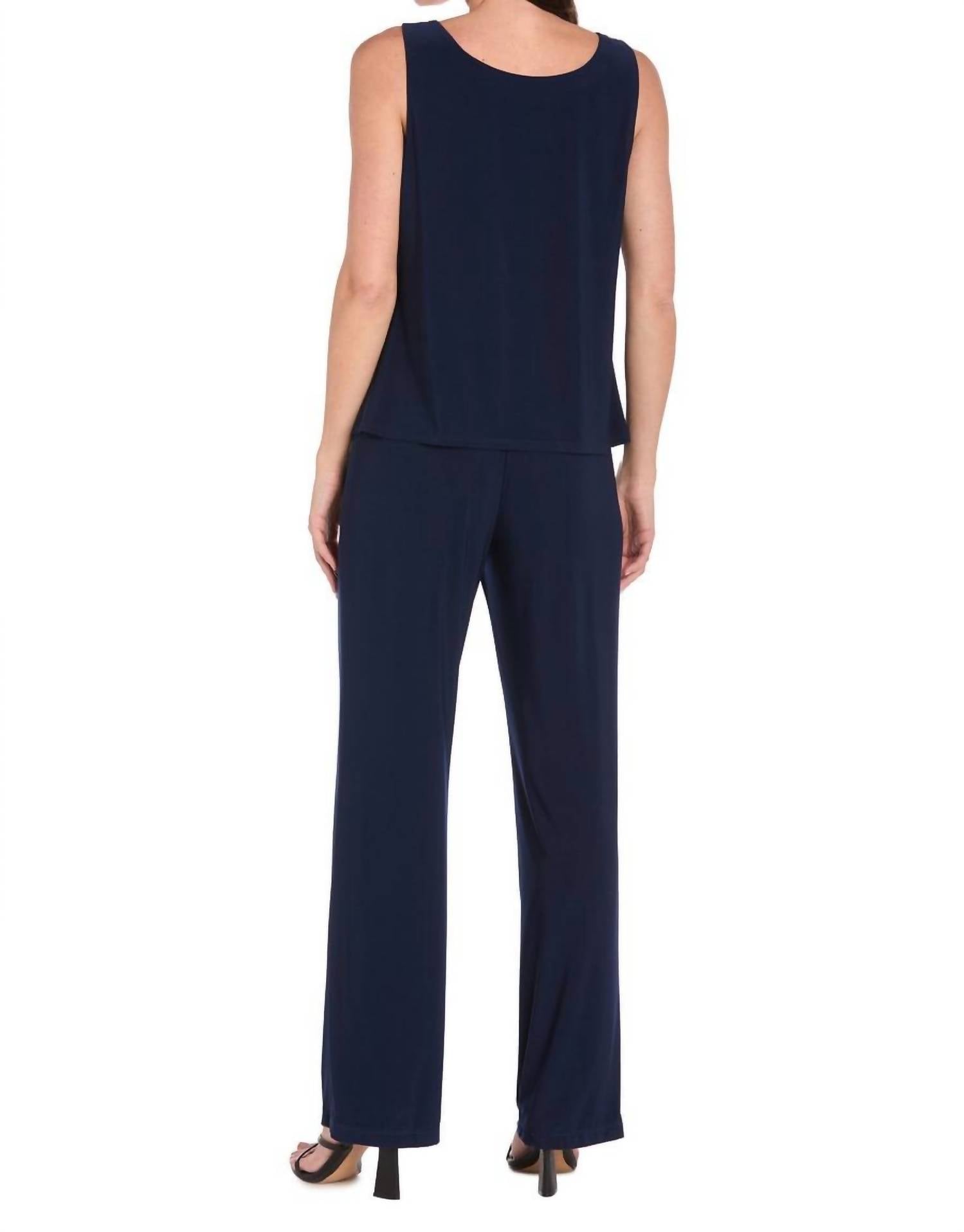 R&M Richards - Glitter Embroidered Pant Suit With Pearl Neckline