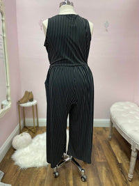 Sleeveless Waist Tie Wide Leg Stripe Jumpsuit