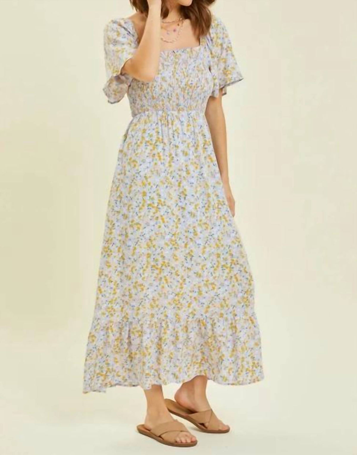 Faire - Floral Smocked Midi Dress
