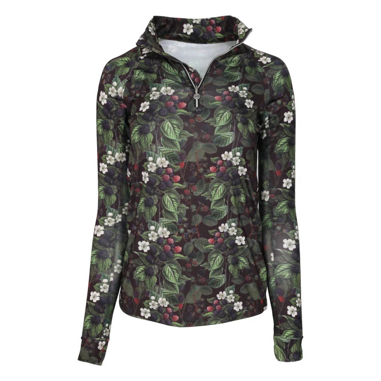 DAPPLEBAY Women's Quarter Zip Shirt in blackberry daze - women's long sleeve top