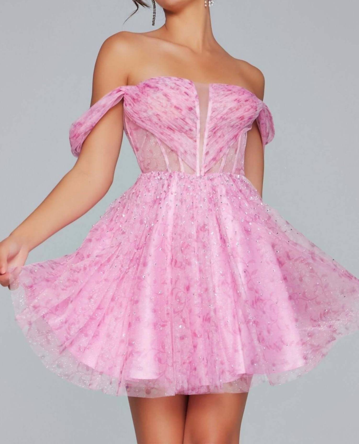 Jovani - Off The Shoulder Corset Bodice Dress