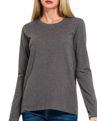 Zenana - Cotton Crewneck Long Sleeve Tee