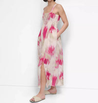 DKNY Printed Rumpled Voile Dress in watercolor - women's dress - detail view