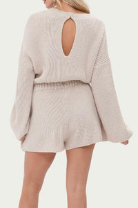 DRAWSTRING-WAIST RIBBED-KNIT ROMPER