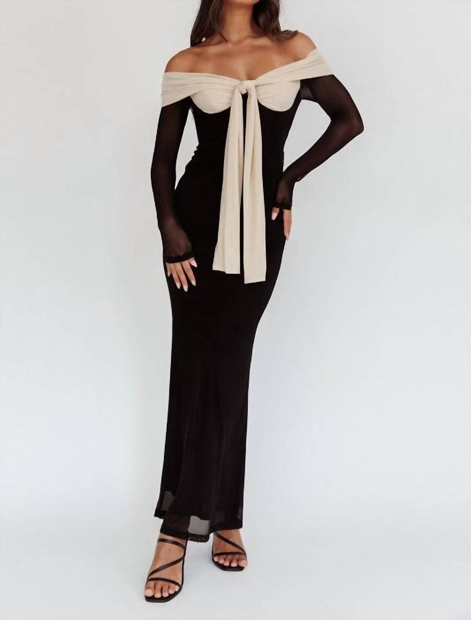 One and Only Collective Strangers In The Night Off Shoulder Tie Maxi Dress in the night off shoulder tie maxi dress in black - women's dress
