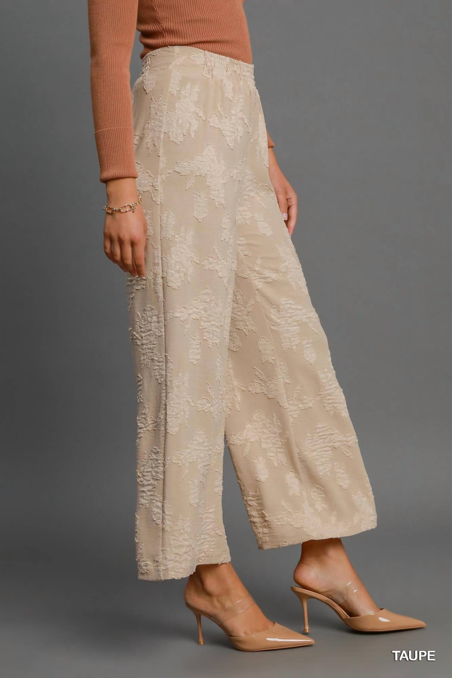 Umgee - Floral Burnout Wide Leg Pants