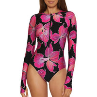 Trina Turk - Women's Floral Long Sleeve Front Zip One Piece Swimsuit