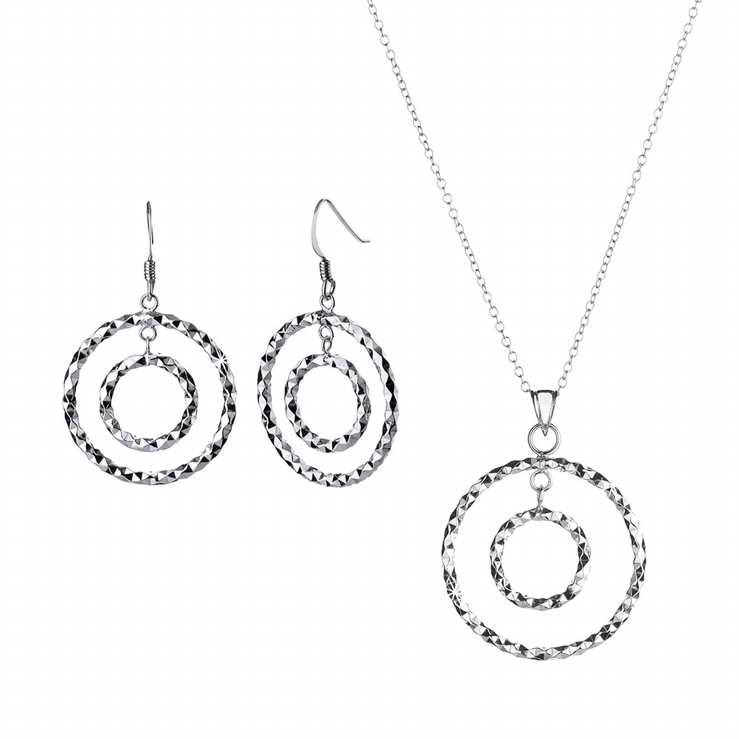 Gold & Honey - Women's Circle Drop Hoop Earrings And Pendant Necklace Set