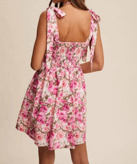 Listicle - Flower Print Bustier Tie Shoulder Dress