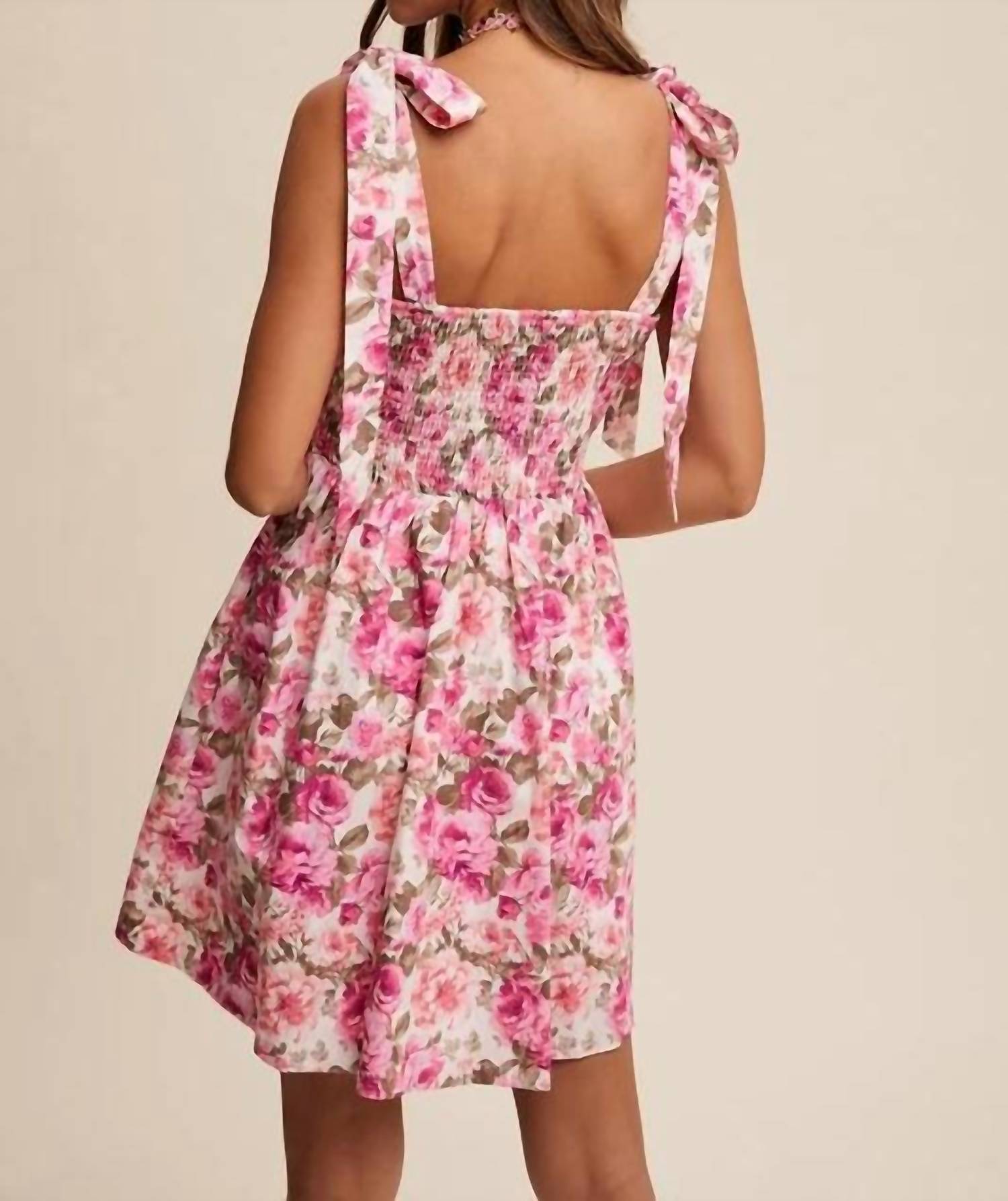 Listicle - Flower Print Bustier Tie Shoulder Dress