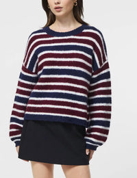 FRENCH CONNECTION Chunky Alpaca Crewneck Pullover Sweater in cabernet royal blue - women's cardigan